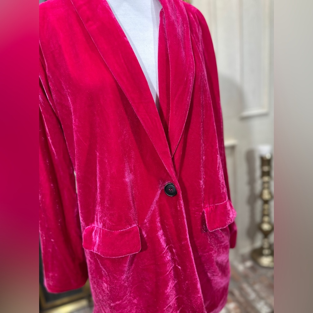 Endless Rose Pink Velvet Blazer Jacket Women’s M Soft Stretch Shawl Collar - Picture 2 of 12